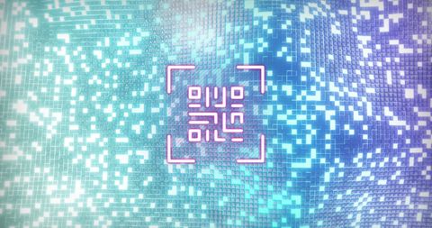 Neon qr code over digital mosaic background