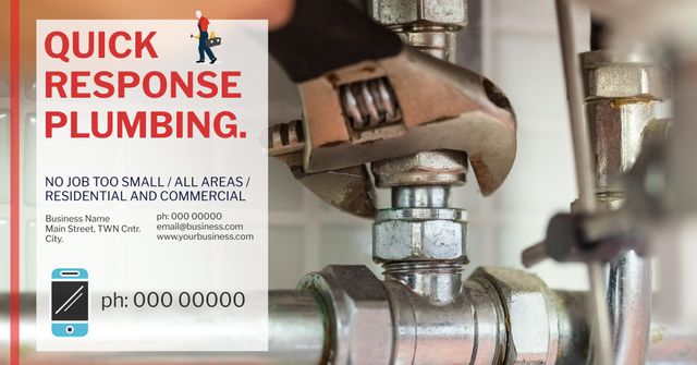 Expert Plumbing Services Ad With Wrench on Pipe Highlighting Quick Response - Download Free Stock Templates Pikwizard.com