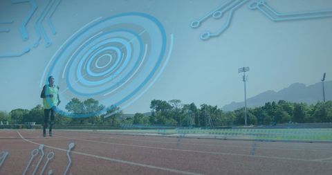 Disabled Athlete with Running Blades on Track and Digital Interface - Download Free Stock Images Pikwizard.com