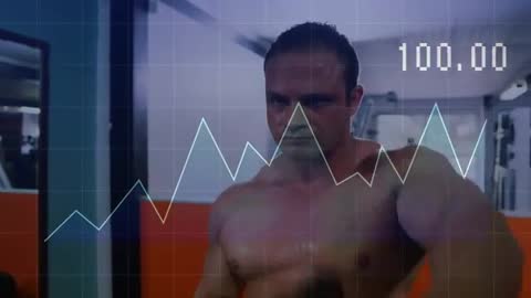 Trainer Doing Dumbbell Raises with Fitness Data Overlay Tracking Reps and Intensity