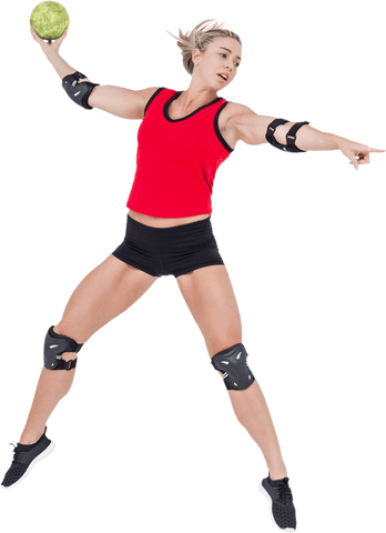 transparent action shot of female athlete throwing handball with elbow pad - Download Free Stock Videos Pikwizard.com