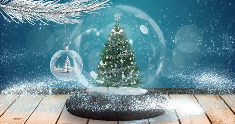 Magical Snow Globe with Christmas Tree and Falling Snow - Download Free Stock Images Pikwizard.com