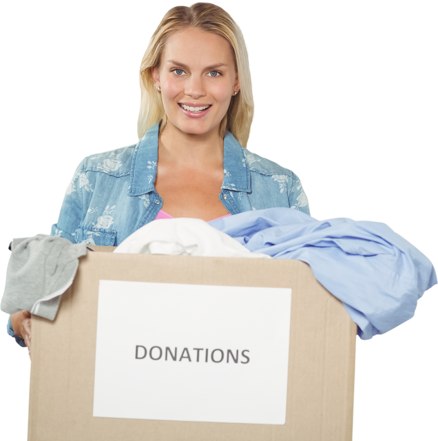 Cheerful Woman Holding Donations Box with Transparent Background - Download Free Stock Videos Pikwizard.com