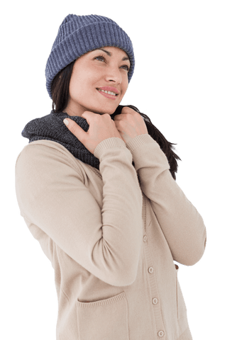 Transparent Woman Smiling in Warm Winter Clothes & Beanie Habit - Download Free Stock Videos Pikwizard.com