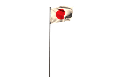 Transparent waving japanese flag on pole isolated on white