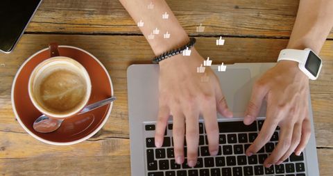 Person Typing on Laptop with Coffee and Smartwatch - Download Free Stock Images Pikwizard.com