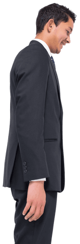 Smiling Biracial Businessman Looking Down Transparent Background
