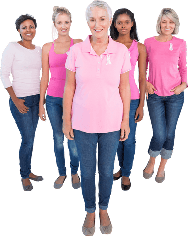 Diverse women in pink supporting breast cancer awareness transparent image