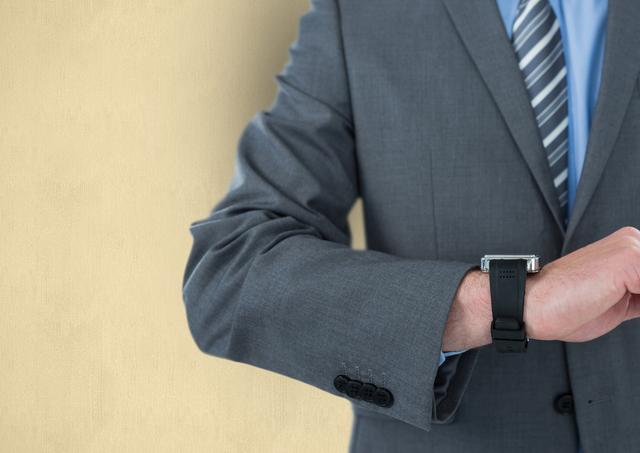 Digital composite of Midsection of businessman wearing wristwatch