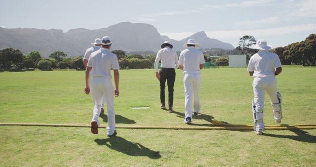 Cricket Players Walking Towards Field in Sunny Park - Download Free Stock Images Pikwizard.com