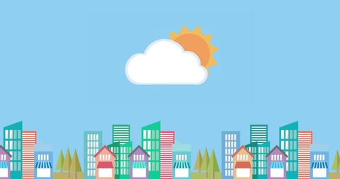 Sunny Day Over Urban Skyline with Colorful Buildings - Download Free Stock Images Pikwizard.com