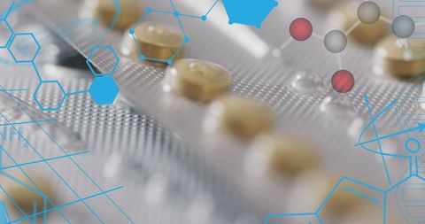 Pharmaceutical Pills with Chemical Structures Infographic