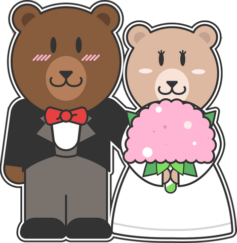 Transparent Wedding Bears with Pink Bouquet