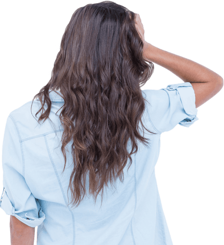 Transparent Rear View of Woman Touching Long Wavy Hair