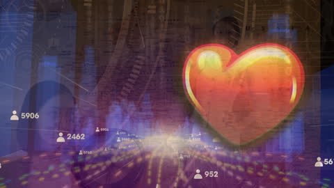 Heart Icon with Digital City and Data Overlay