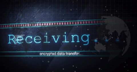 Receiving Encrypted Data Transfer HUD with Neon Progress Strip, Digital Globe and Grid