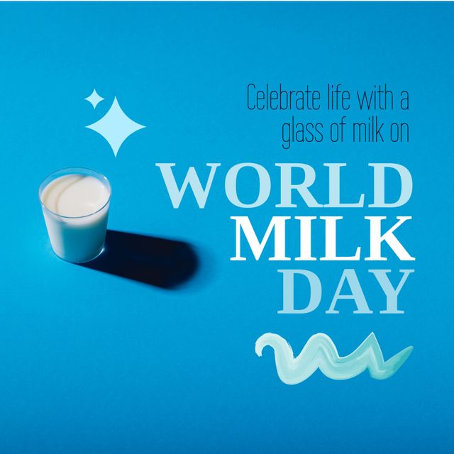 World Milk Day Celebration with Glass of Milk on Blue Background - Download Free Stock Templates Pikwizard.com