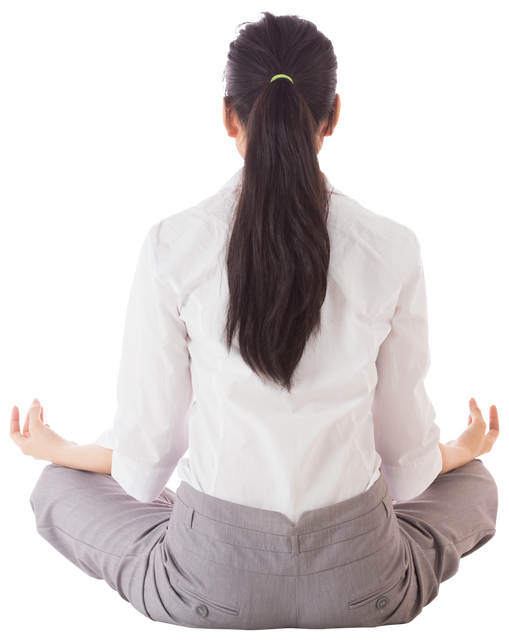 Businesswoman in Lotus Pose Practicing Mindfulness Transparent Background - Download Free Stock Videos Pikwizard.com