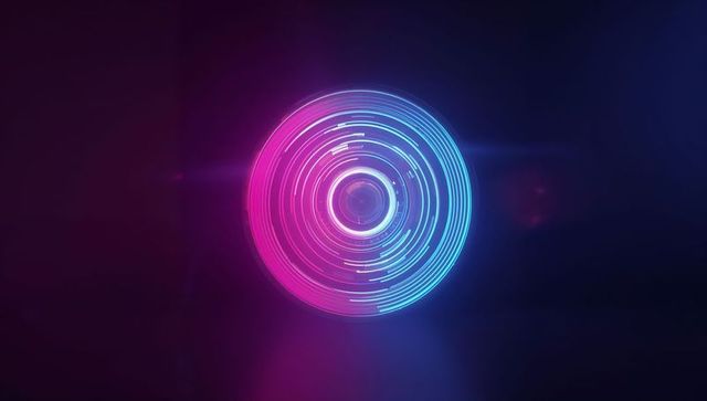 Futuristic neon circular interface in dark void