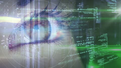 Futuristic Vision Overlaid with Digital Code and Servers