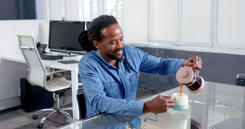 Professional man relaxing with coffee break at contemporary office