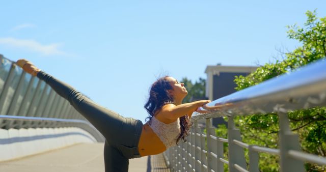 Woman Practicing Ballet Outdoors on Urban Bridge - Download Free Stock Images Pikwizard.com
