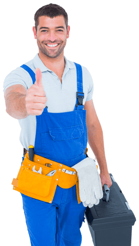 Transparent Happy Repairman Holding Toolbox Giving Thumbs Up - Download Free Stock Videos Pikwizard.com