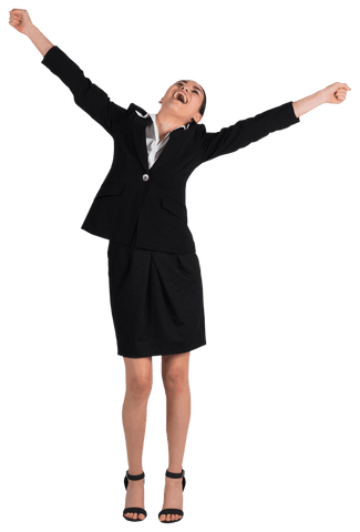 Ecstatic Businesswoman Celebrating Success on Transparent Background