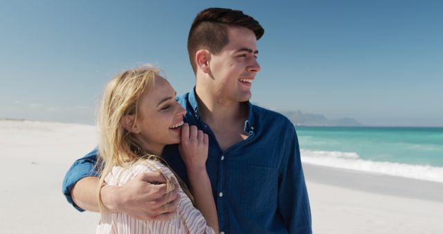 Happy Couple Smiling on Sunny Beach Day - Download Free Stock Images Pikwizard.com