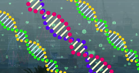 Digital DNA Sequence Overlay on Urban Background