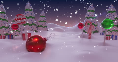 Festive Snowy Forest with Christmas Decorations