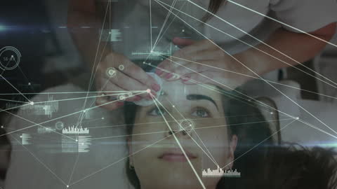 Futuristic Interface Overlay with Female Subject Undergoing Analysis