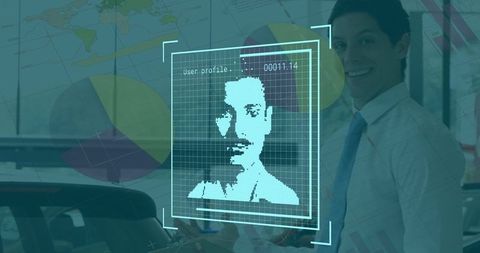 High-tech portrait detection overlaying business environment