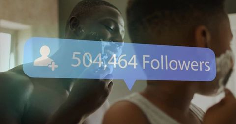 Father and son shaving with social connection overlay