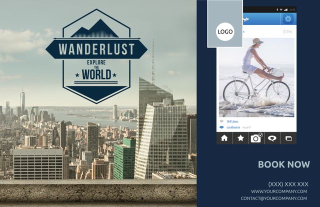 Travel Promotion Banner Combining Cityscape with Beach Cycling - Download Free Stock Templates Pikwizard.com