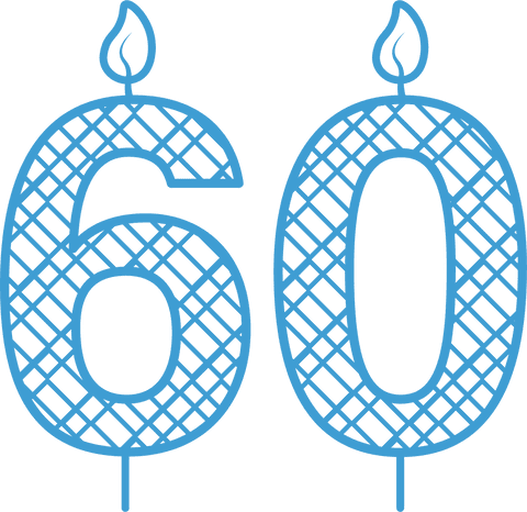 Blue 60th Birthday Candle Illustration on Transparent Background