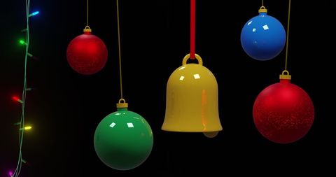 Colorful Christmas Baubles and String Lights on Black Background - Download Free Stock Images Pikwizard.com
