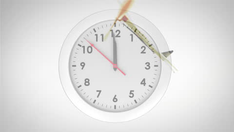 Animation of Airplane Flying Over Clock Depicting Global Travel