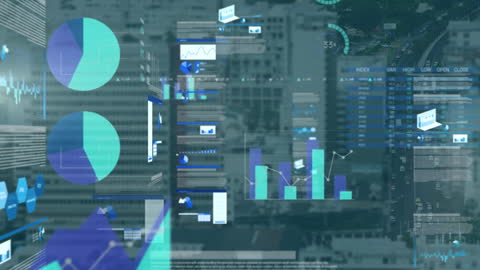 Futuristic Cityscape with Data Analytics Overlay