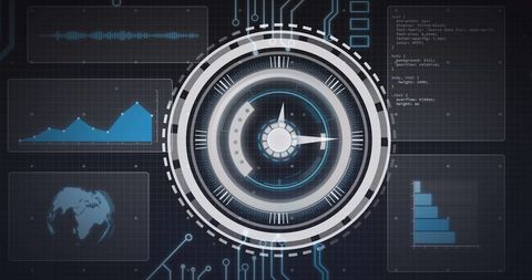 High Technology Digital Interface with Virtual Radar and Clock Elements - Download Free Stock Images Pikwizard.com