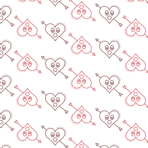 Seamless red heart with arrows pattern on transparent background