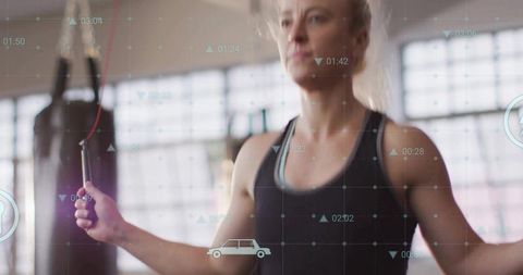 Woman Jumping Rope Gym Training Focus Precision