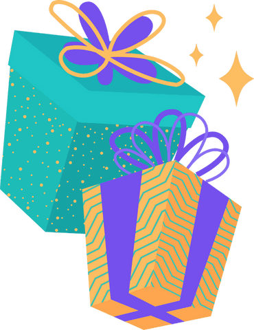 Elegant gift boxes with gold bows and purple ribbons on transparent background