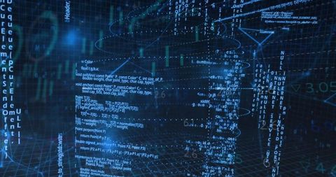 Futuristic virtual data space with nodes and code