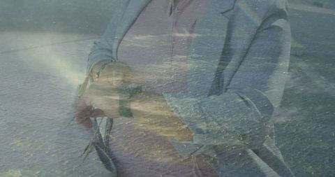 Double Exposure of Businesswoman and Ocean Waves