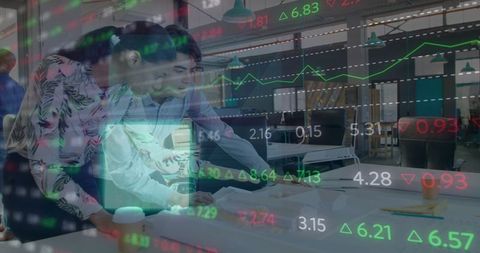 Business Teamwork with Stock Market Overlay Visualization