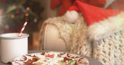 Cozy Christmas Setting with Hot Chocolate and Gingerbread Man - Download Free Stock Images Pikwizard.com