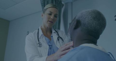 Doctor Conducting Neck Examination on Hospitalized Patient