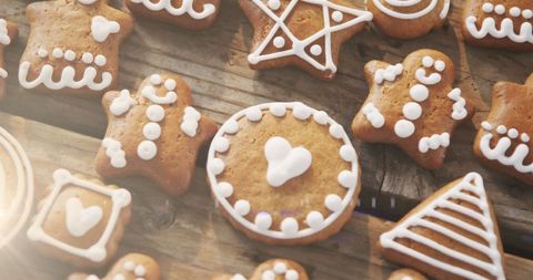 Festive Gingerbread Cookies with Icing on Rustic Surface - Download Free Stock Images Pikwizard.com