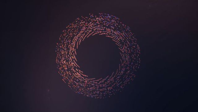 Glowing circular data ring forming hollow center with particles and gradient halo